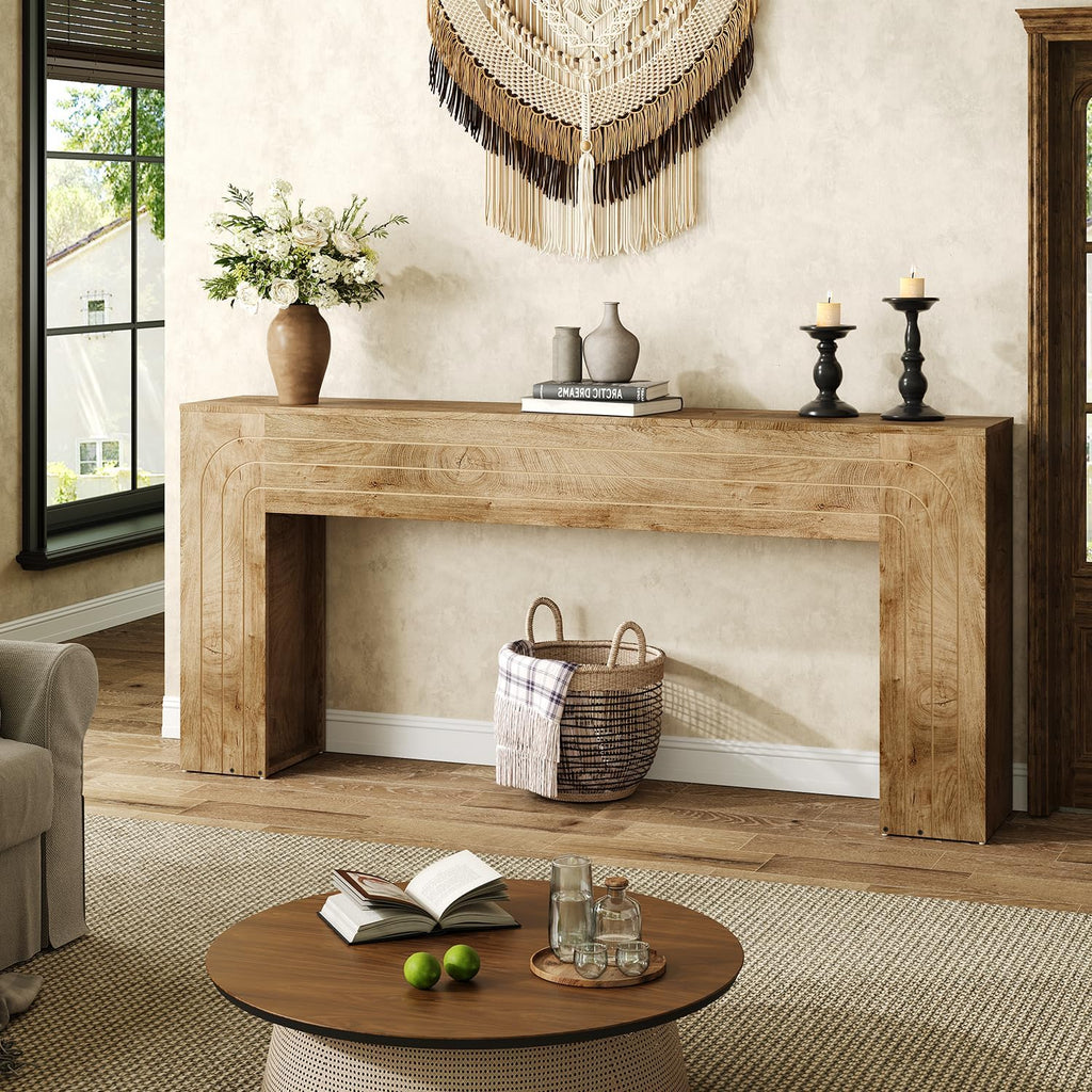 70.9-Inch Long Console Table, Farmhouse Entryway Table with Handcrafted Line Detailing, Wood Narrow Sofa Table for Living Room, Hallway, Foyer, and Behind Couch