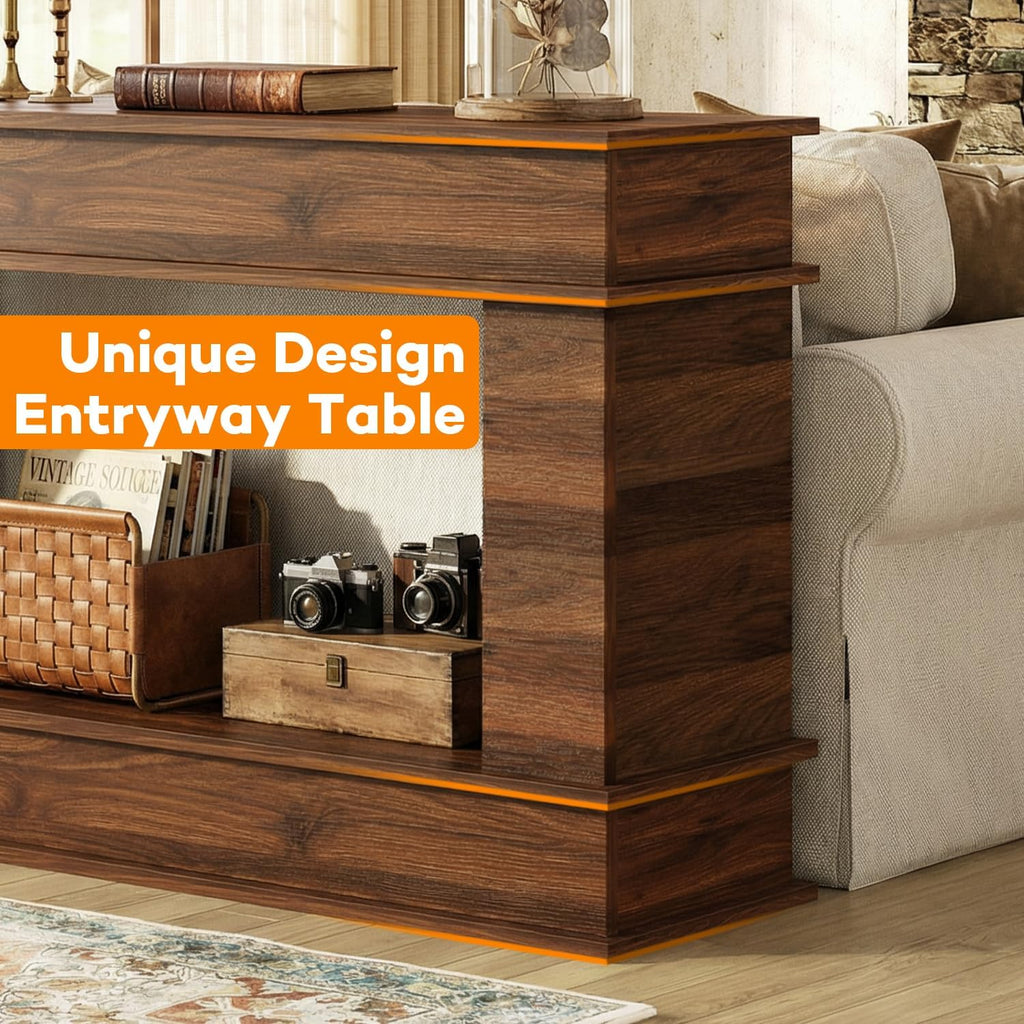63-Inch Long Console Table, Farmhouse Entryway Table with Open-Back Storage, Wood Narrow Entry Table Couch Table behind Sofa, Modern Entrance Table for Living Room, Hallway, Foyer, Behind Couch,Walnut