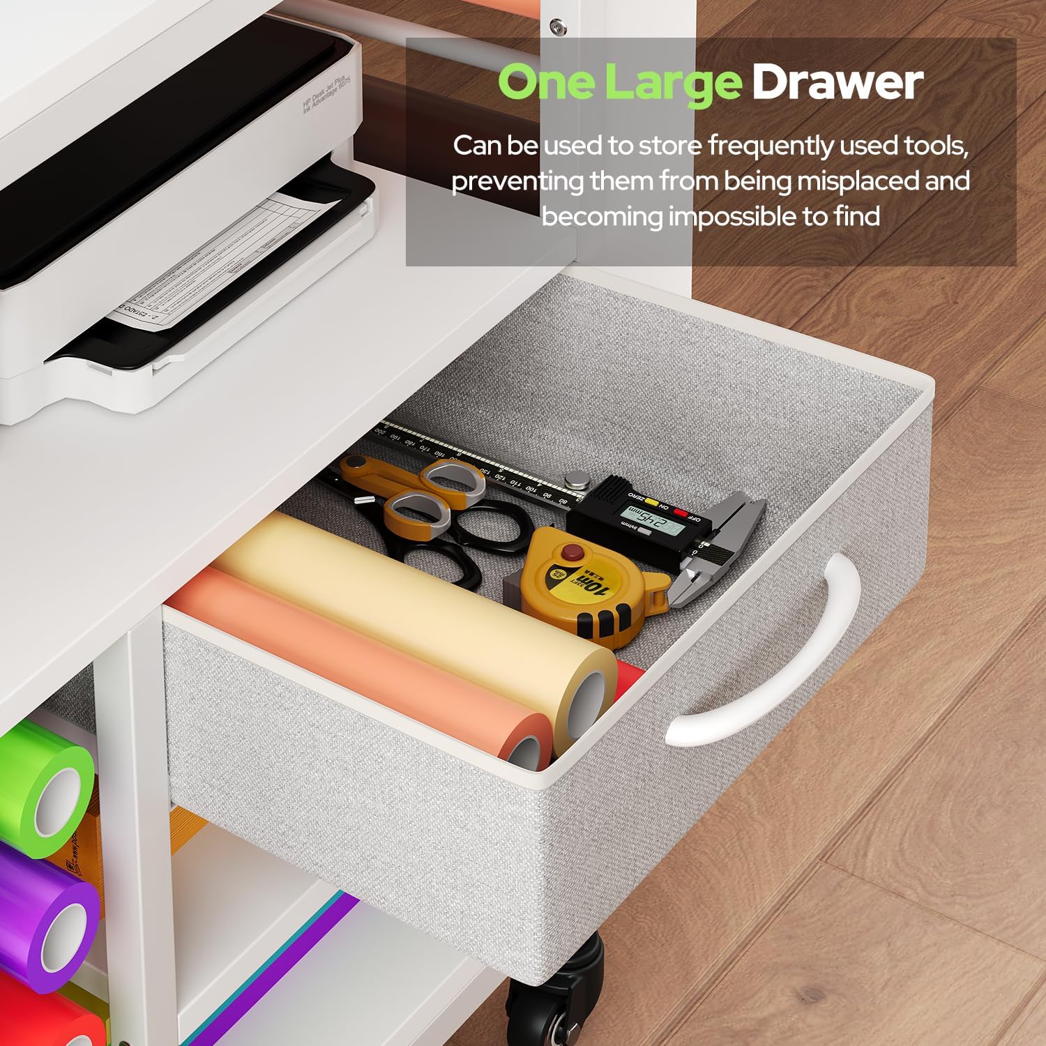 Craft Cart with Wheels Compatible with Cricut Machine, Organization and Storage Stand with 27 Vinyl Roll Holders and Drawer, Rolling Storage Cart with Table for Cricut Explore Maker Joy Accessories