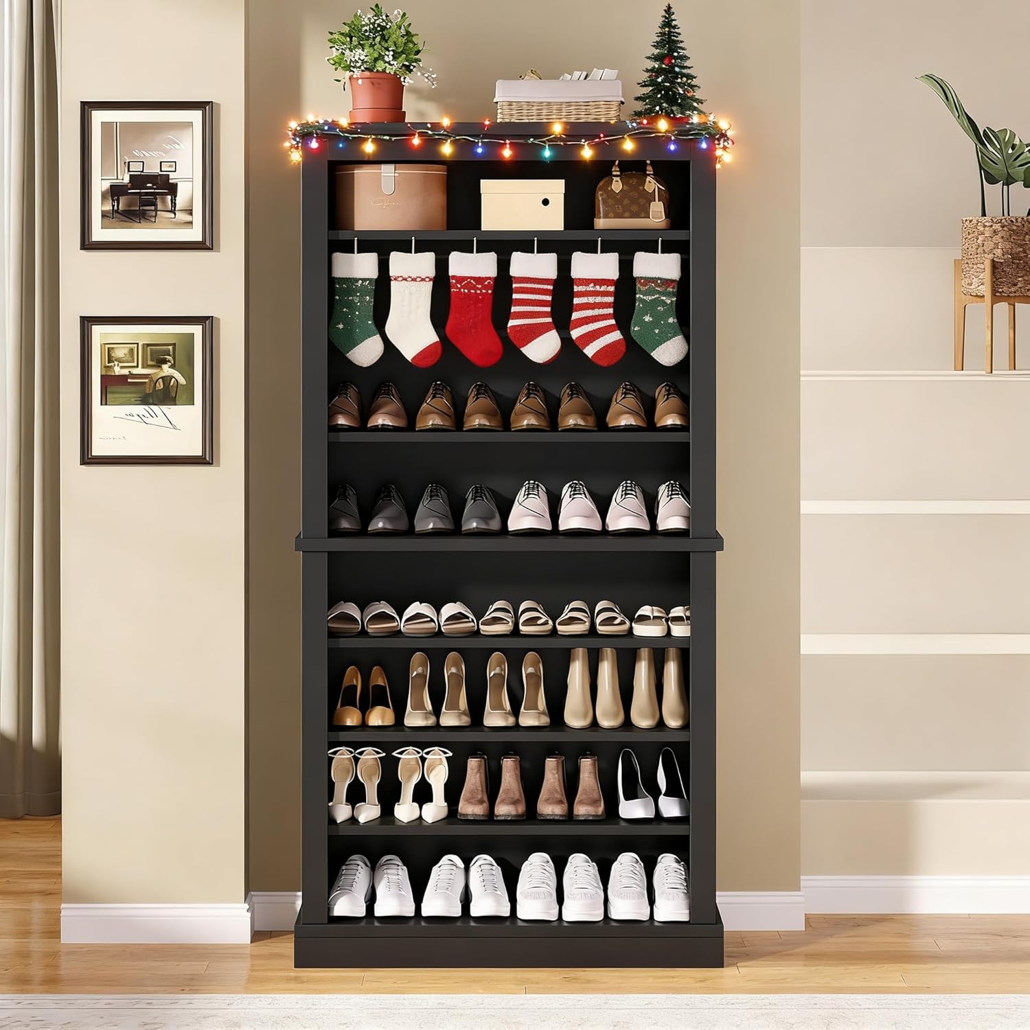 Freestanding Shoe Cabinet, Holds 40-45 Pairs, 71 Inch Tall 9-Tier Shoe Rack with Adjustable Shelves, Heavy Duty Open Storage Organizer for Entryway Hallway，Black