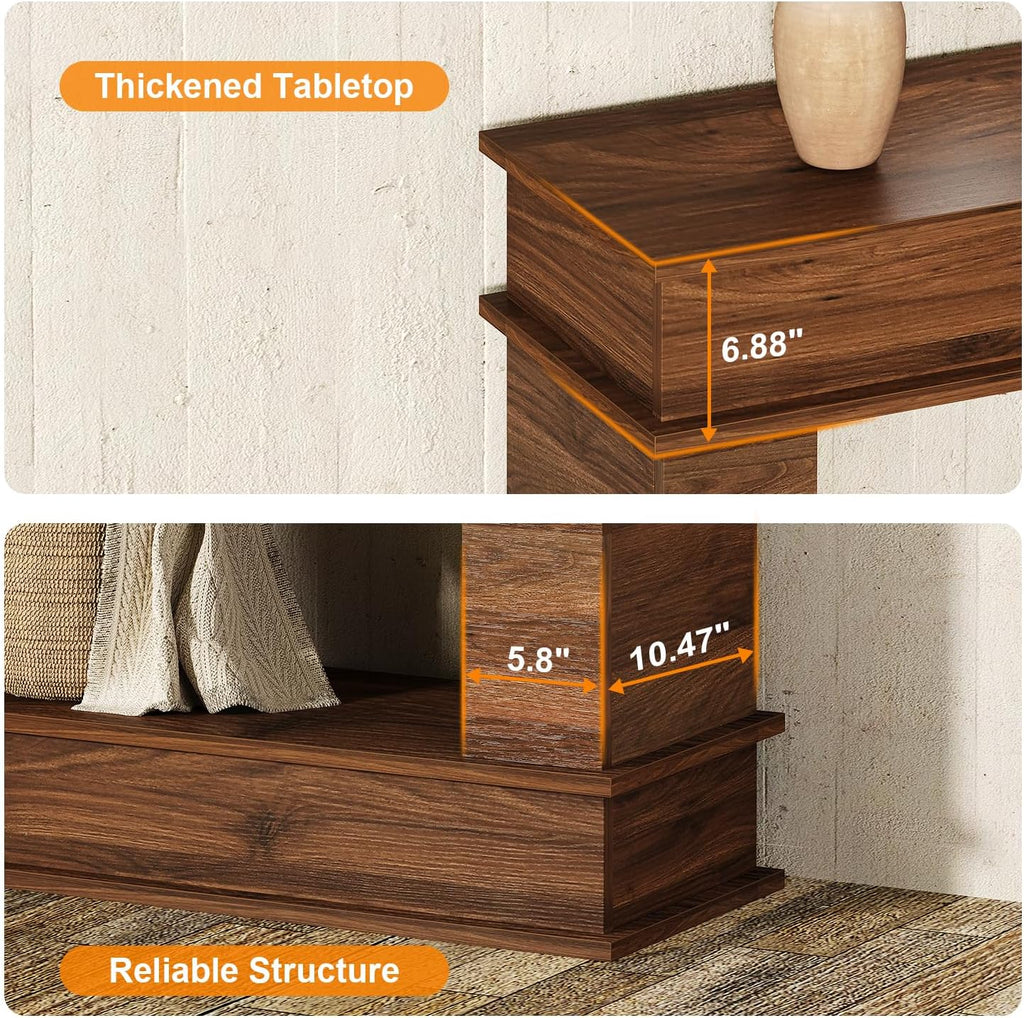 63-Inch Long Console Table, Farmhouse Entryway Table with Open-Back Storage, Wood Narrow Entry Table Couch Table behind Sofa, Modern Entrance Table for Living Room, Hallway, Foyer, Behind Couch,Walnut