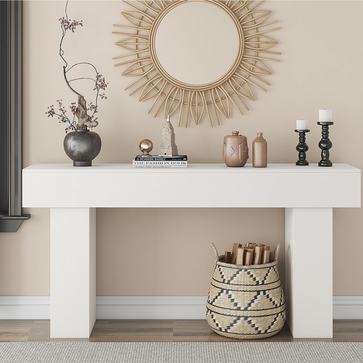 63 Inch Long Console Table for Entryway, Farmhouse Wood Rectangular Sofa Table Behind Couch Table, Narrow Entryway Table for Living Room, Entrance, Hallway, Foyer, Easy Assembly (Classic White)