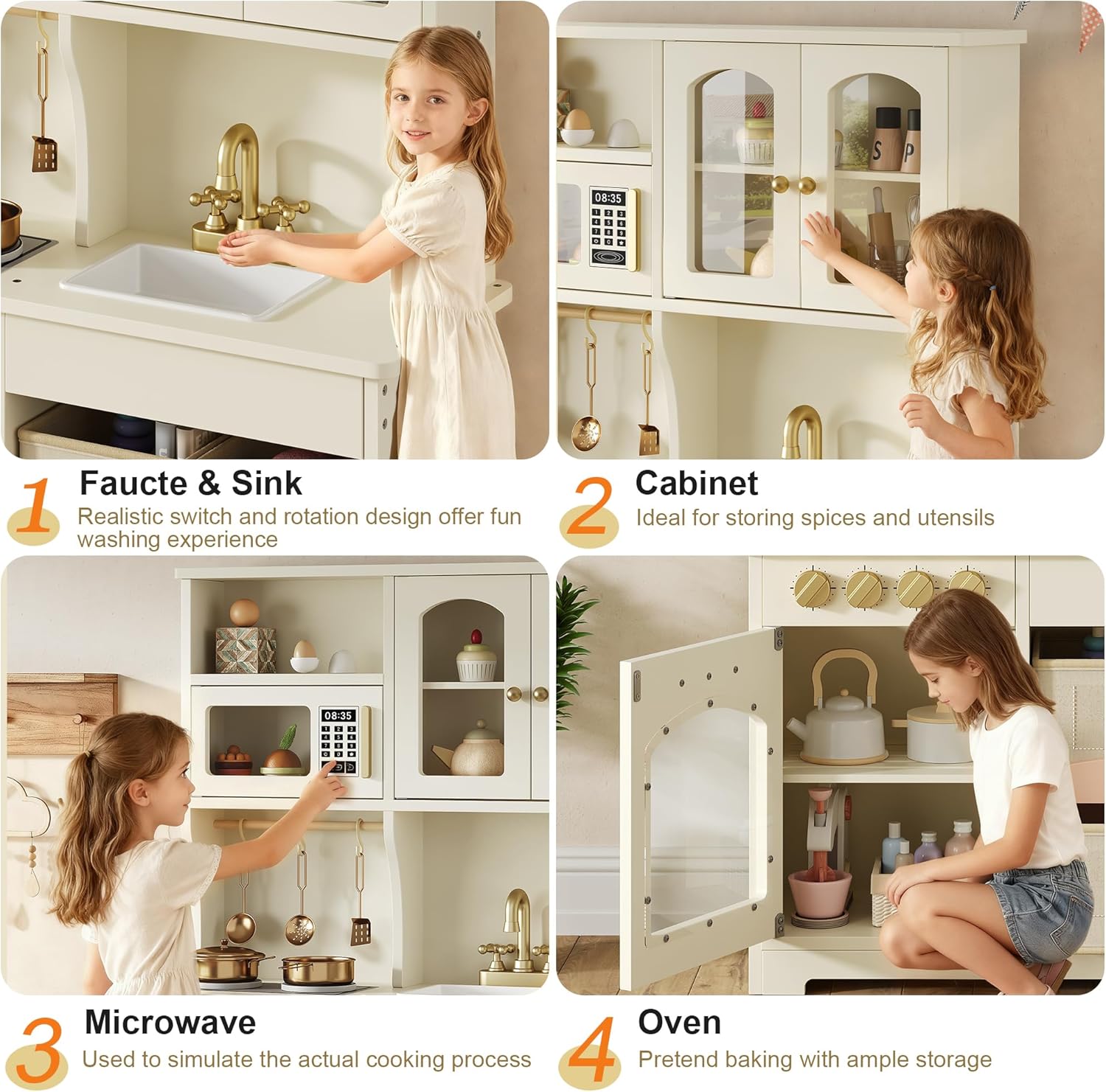 Play Kitchen for Kids, Wooden Toy Kitchen Set with Smart Storage & Accessories, Toddler Kitchen Playset with Stove & Oven, Pretend Play Set, Gift for Ages 3-8, White