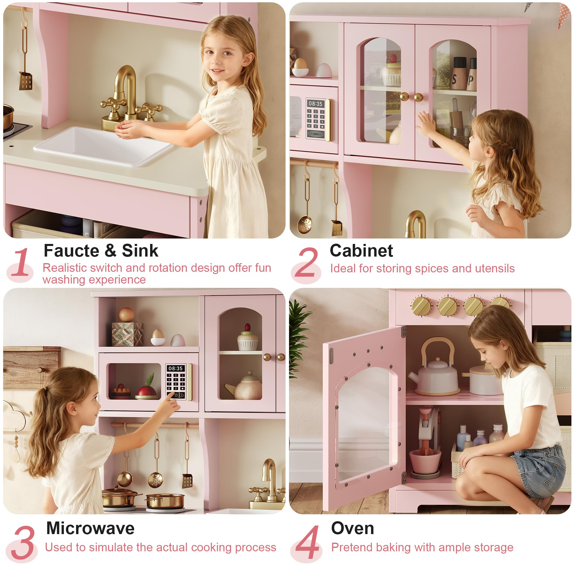 Play Kitchen for Kids, Wooden Toy Kitchen Set with Smart Storage & Accessories, Toddler Kitchen Playset with Stove & Oven, Pretend Play Set, Gift for Ages 3-8, White