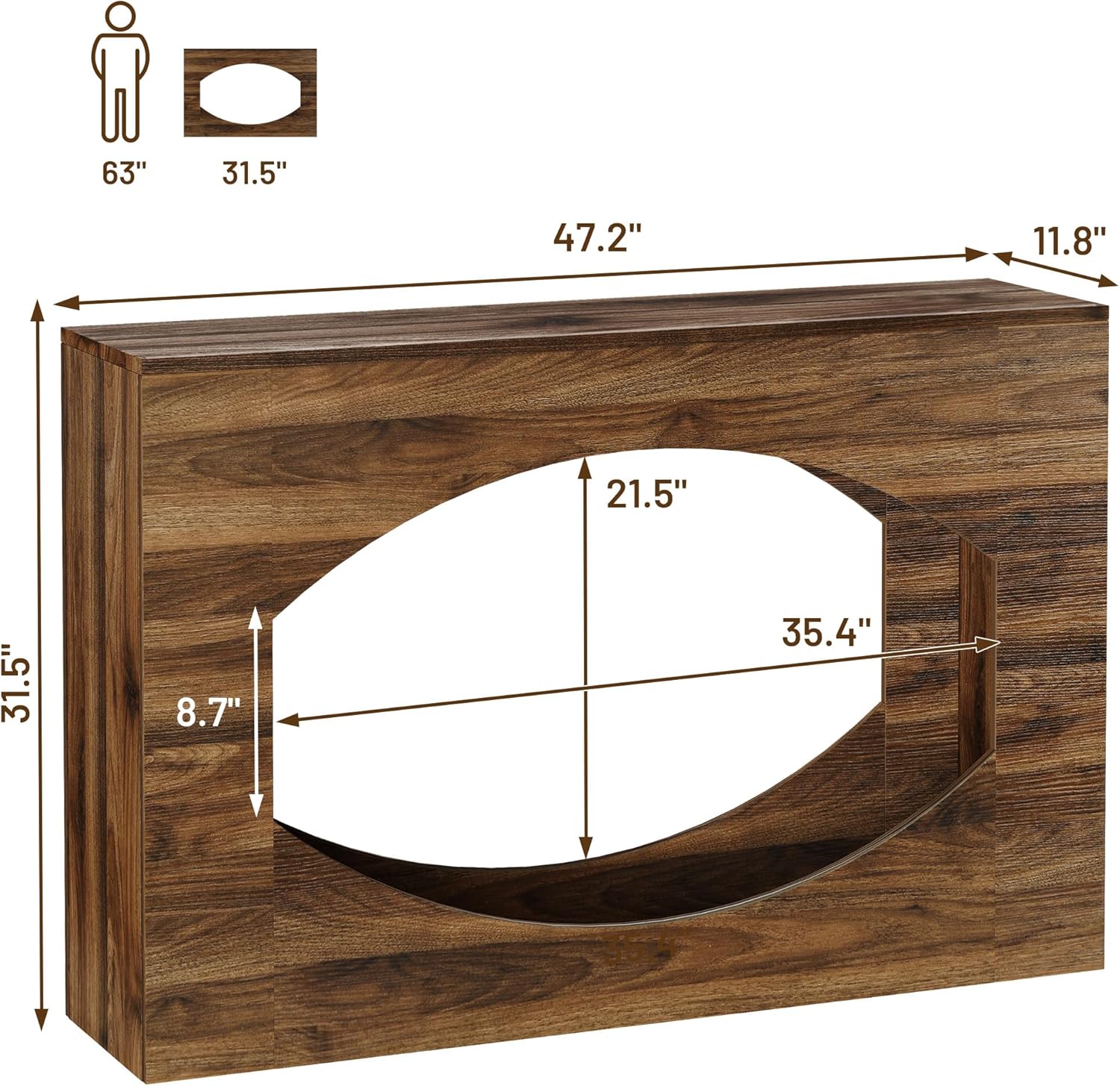 47" Console Table with LED, 2-Tier Entryway Table with Storage, Long Sofa Table Behind Couch, Narrow Farmhouse Accent Tables for Living Room, Hallway, Foyer, Wood, Brown