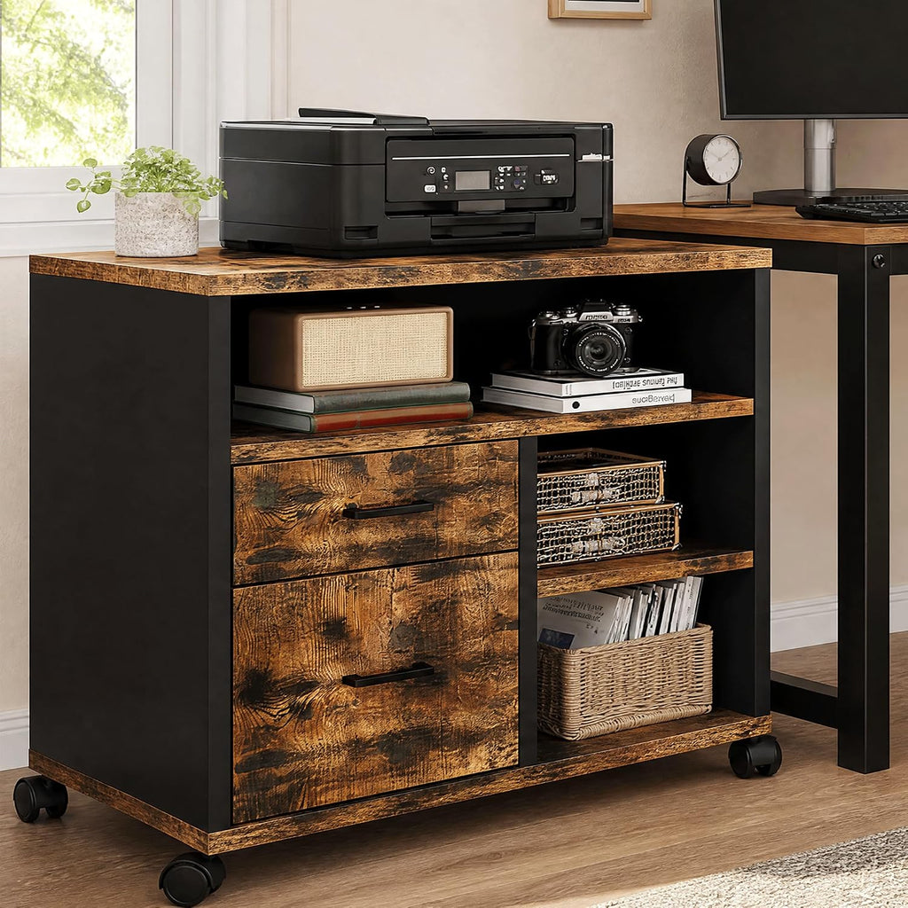 Feonase Mobile File Cabinet with 2 Drawers,3 Storage Shelf, Safe Box Layout