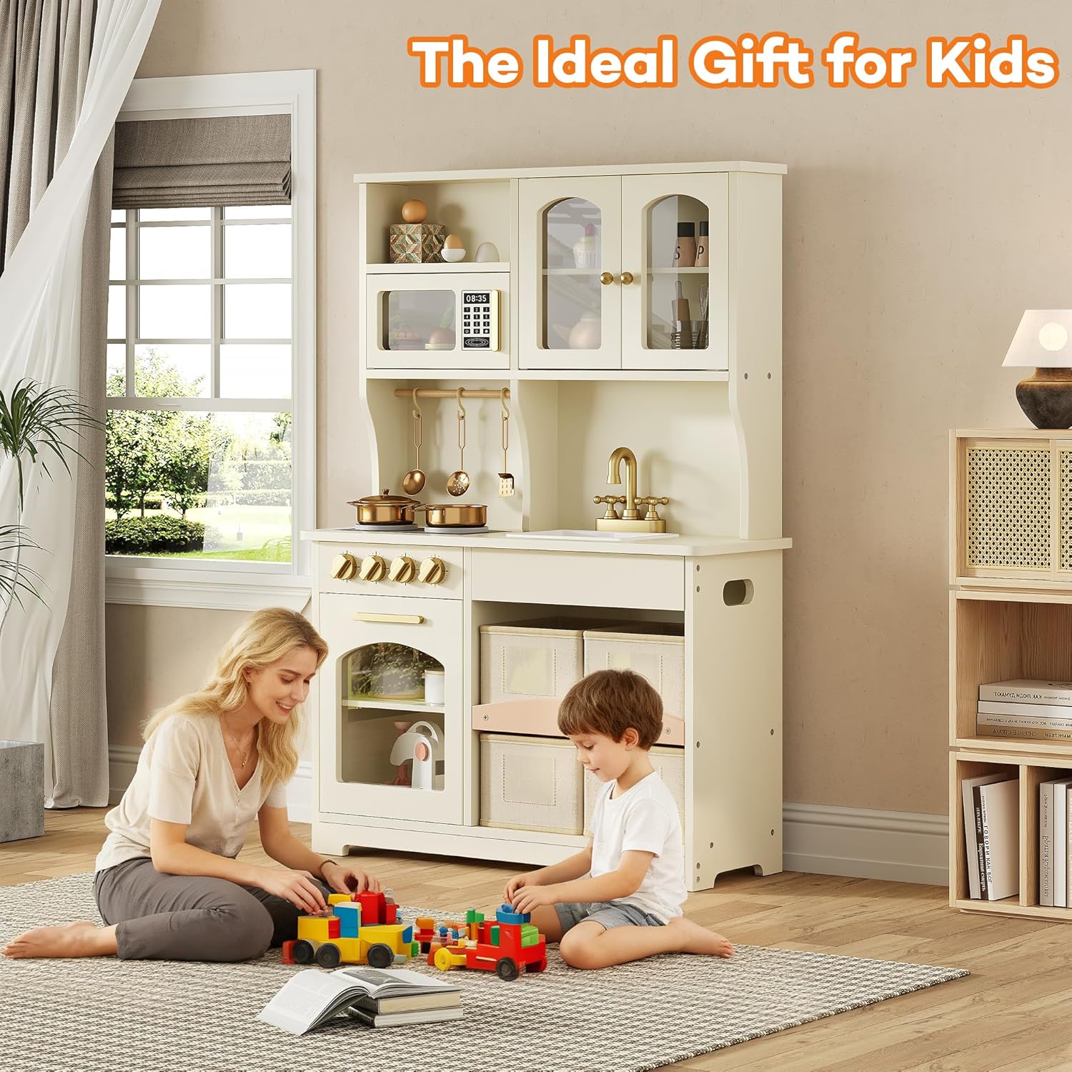 Play Kitchen for Kids, Wooden Toy Kitchen Set with Smart Storage & Accessories, Toddler Kitchen Playset with Stove & Oven, Pretend Play Set, Gift for Ages 3-8, White