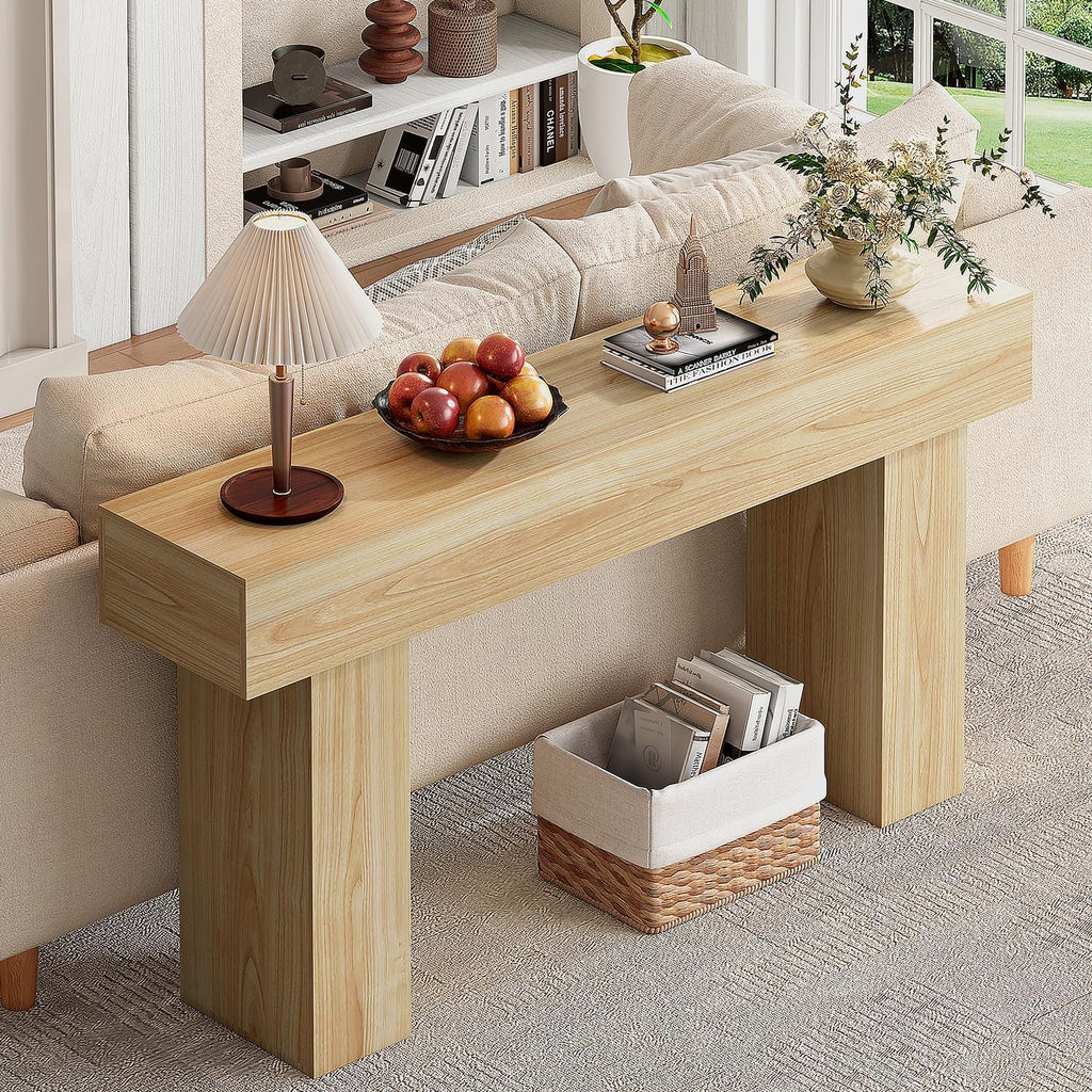 63 Inch Long Console Table for Entryway, Farmhouse Wood Rectangular Sofa Table Behind Couch Table, Narrow Entryway Table for Living Room, Entrance, Hallway, Foyer, Easy Assembly (Natural)