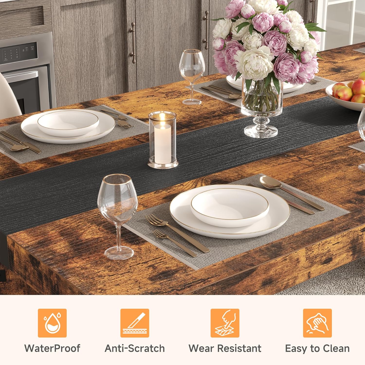 Industrial Dining Table for 6-8 People, 71" Large Long Wooden Kitchen Table with Sturdy Metal Frame & Brown Finish, Rustic Style Rectangular Dinner Table for Dining Room, Kitchen (Vintage Brown)