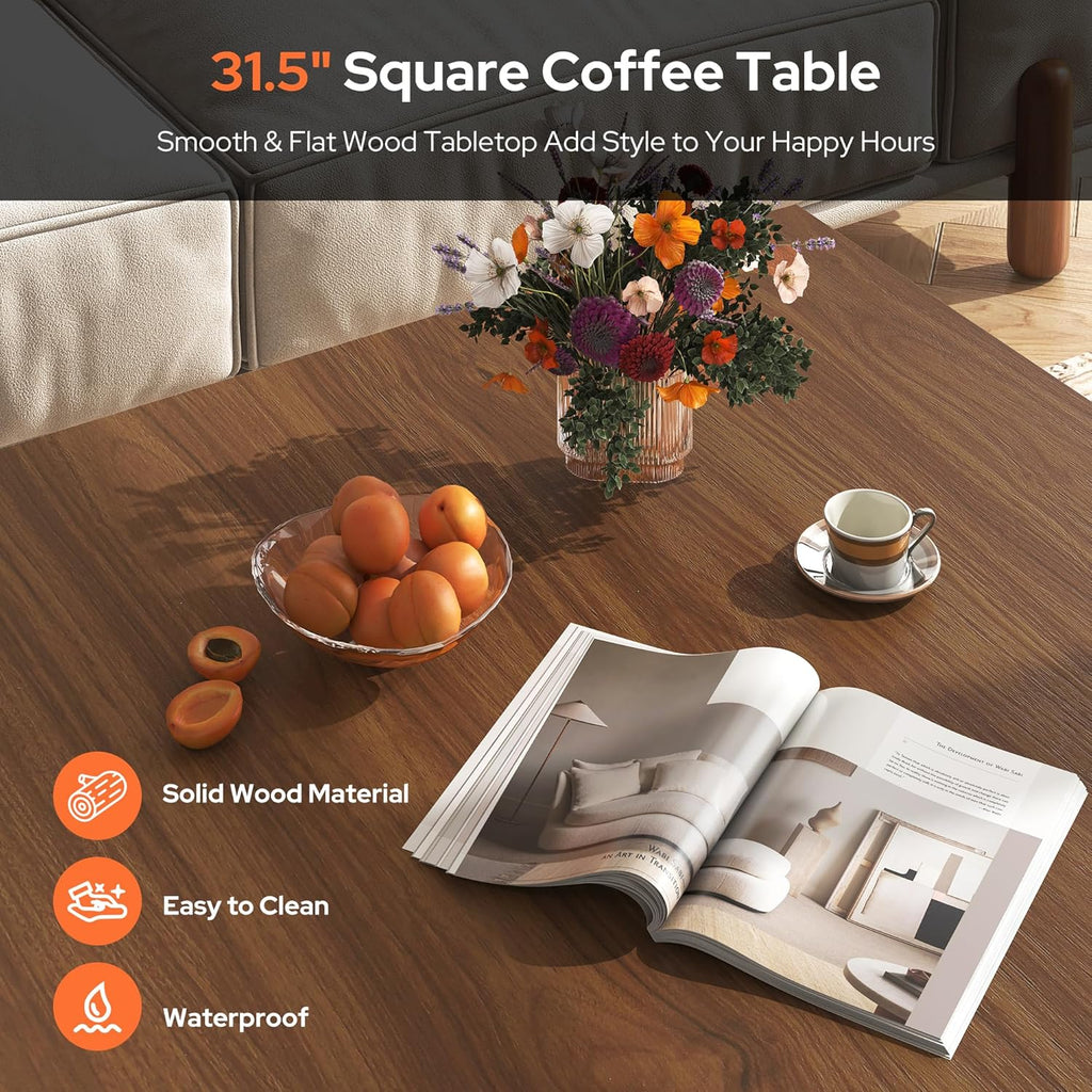 Square Coffee Table, Wooden Coffee Table with Storage and Cat House, Rustic Brown Cocktail Table for Living Room, Farmhouse Large Center Table