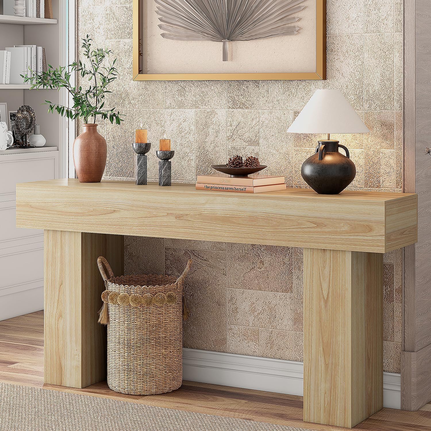 63 Inch Long Console Table for Entryway, Farmhouse Wood Sofa Table Behind Couch Table, Narrow Entryway Table for Living Room, Entrance, Hallway, Foyer, Rectangular Entry Way Table, Easy Assembly