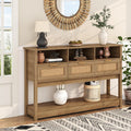 Rattan Console Table, Boho Entryway Table Sofa Table with Storage, Hallway Foyer Table Behind Couch Table, Wood Console Tables Open Storage Shelf for Living Room, Hallway, Brown