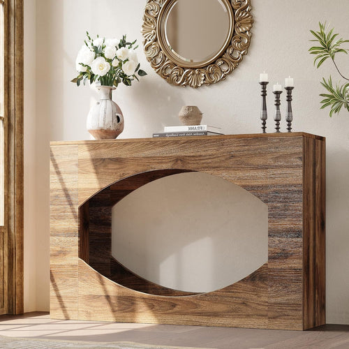 47" Console Table with LED, 2-Tier Entryway Table with Storage, Long Sofa Table Behind Couch, Narrow Farmhouse Accent Tables for Living Room, Hallway, Foyer, Wood, Brown