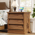knoworld 18" Wide Nightstand with Charger Station ＆ 2 Drawers, Oak | Modern Night Stand with USB Ports and Outlets, End Table with Open Shelf, Storage Bedsides Table for Bedroom, Living Room